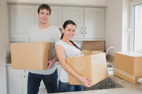 Packed boxes and furniture ready for removals in Catford